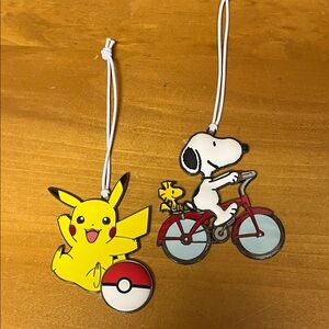 Hallmark Pikachu Ornament with Poké Ball - and Snoopy & Woodstock on a bike